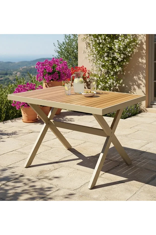 ELMAS X METAL AYAK GÜRGEN TABLA BAHÇE MOBİLYASI MASA 70x110cm